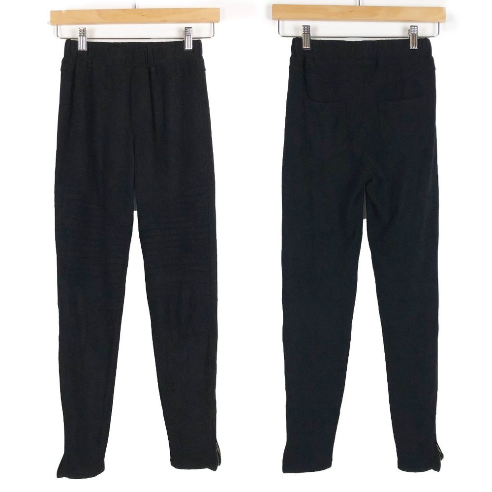 Umgee Black Mid-Rise Microsuede Super Soft Moto Leggings Ankle Jogger Pants S